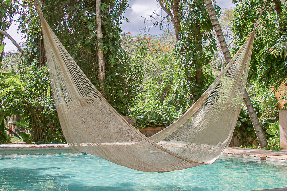 Hammocks & Accessories: Mayan Legacy Queen Size Super Nylon Mexican Hammock in Cream Colour