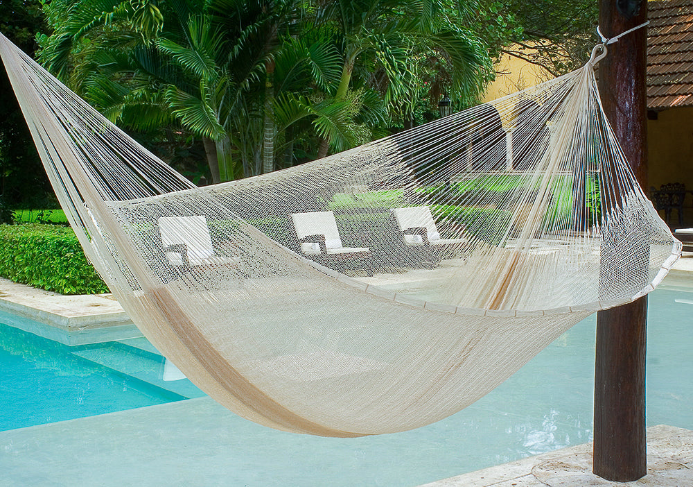 Hammocks & Accessories: Mayan Legacy Queen Size Super Nylon Mexican Hammock in Cream Colour