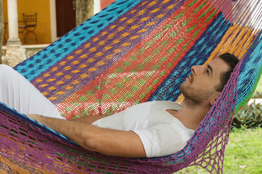 Hammocks & Accessories: Outdoor undercover cotton Mayan Legacy hammock with hand crocheted tassels King Size Colorina