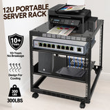 Bridges & Routers: Alston 12U Open Frame Server Rack Hifi Device Rack with Vented Shelves Heavy Duty 4-Post AV/IT Network Rack Free Standing with Lockable Casters