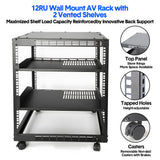 Bridges & Routers: Alston 12U Open Frame Server Rack Hifi Device Rack with Vented Shelves Heavy Duty 4-Post AV/IT Network Rack Free Standing with Lockable Casters