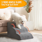 Dog Steps & Ramps: 3 Tiers Dog Ramp Non-Slip Pet Steps Cat Stairs Foam Soft Pet Slope Max 40LBS Load for High Beds Sofa Couches With Zippered Washable Corduroy Cover Indoor