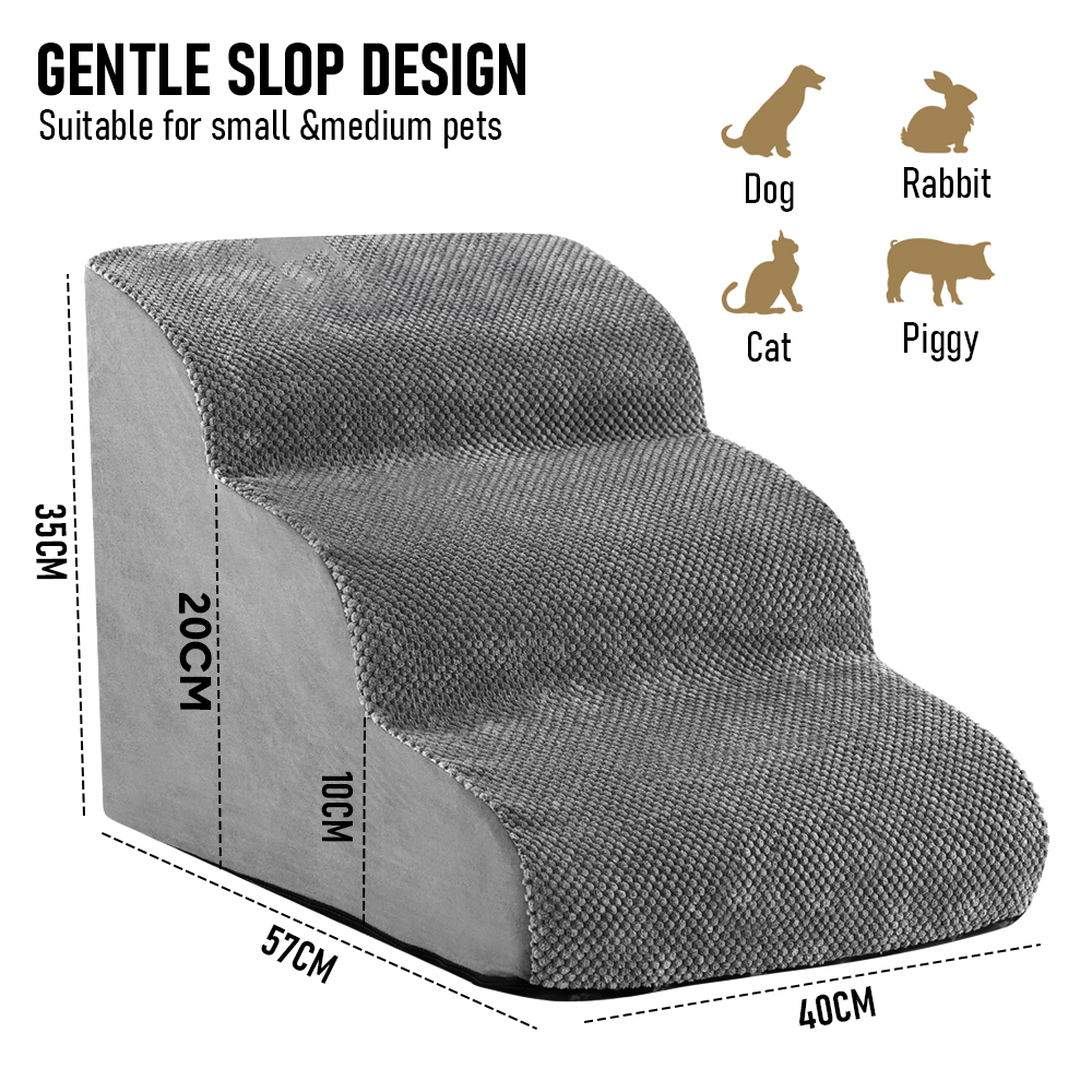 Dog Steps & Ramps: 3 Tiers Dog Ramp Non-Slip Pet Steps Cat Stairs Foam Soft Pet Slope Max 40LBS Load for High Beds Sofa Couches With Zippered Washable Corduroy Cover Indoor