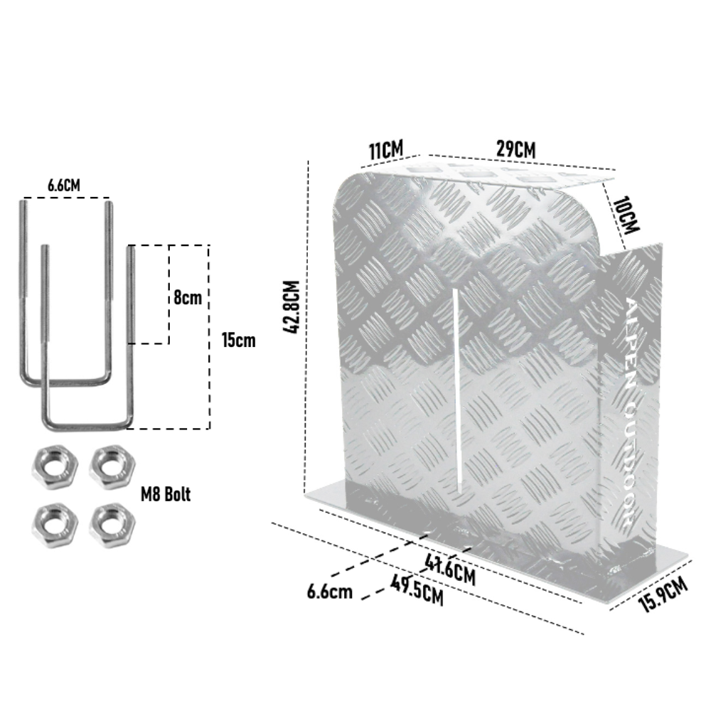Alpen Outdoor Base Mount 2mm Thickness Aluminium Diesel Heater Fuel Tank Cover Left/Right for 10L 15L Fuel Tank Silver