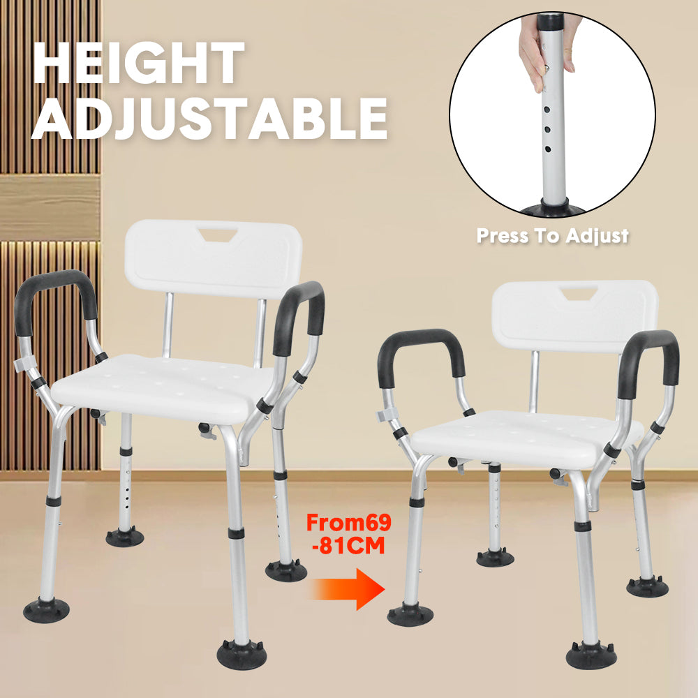Mobility & Accessibility: Shower Seat Bath Chair Adjustable Height Non-Slip Shower Bathtub Seat with Padded Arms Removable Back for Elderly Medical Disabled Safety Bathroom