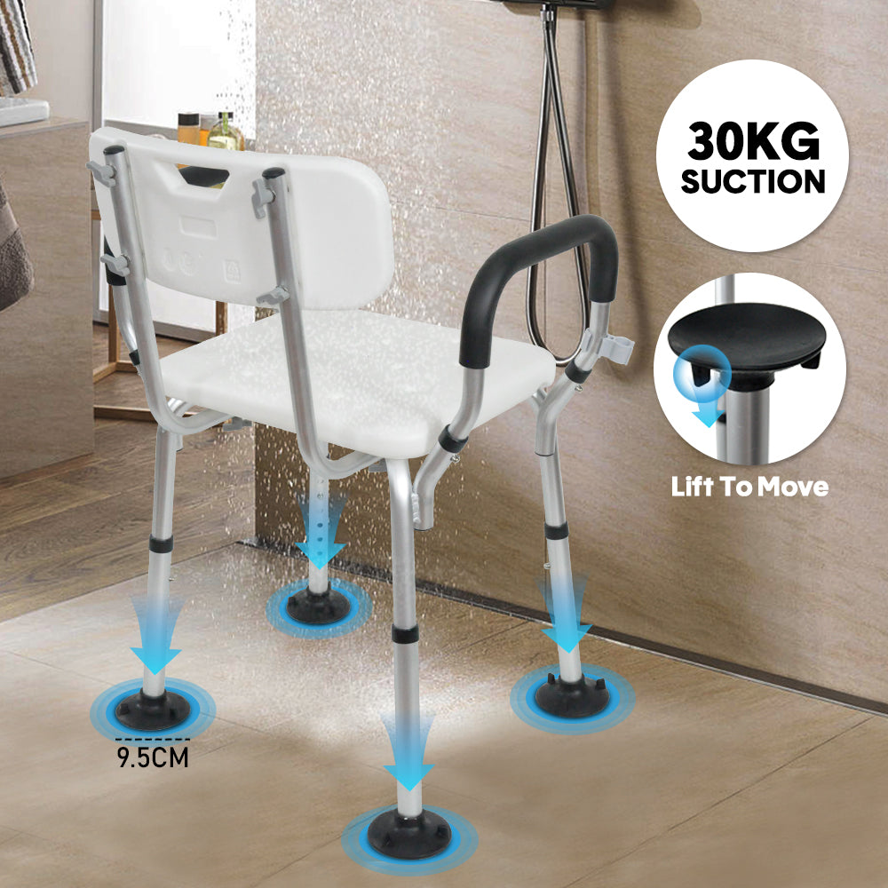 Mobility & Accessibility: Shower Seat Bath Chair Adjustable Height Non-Slip Shower Bathtub Seat with Padded Arms Removable Back for Elderly Medical Disabled Safety Bathroom