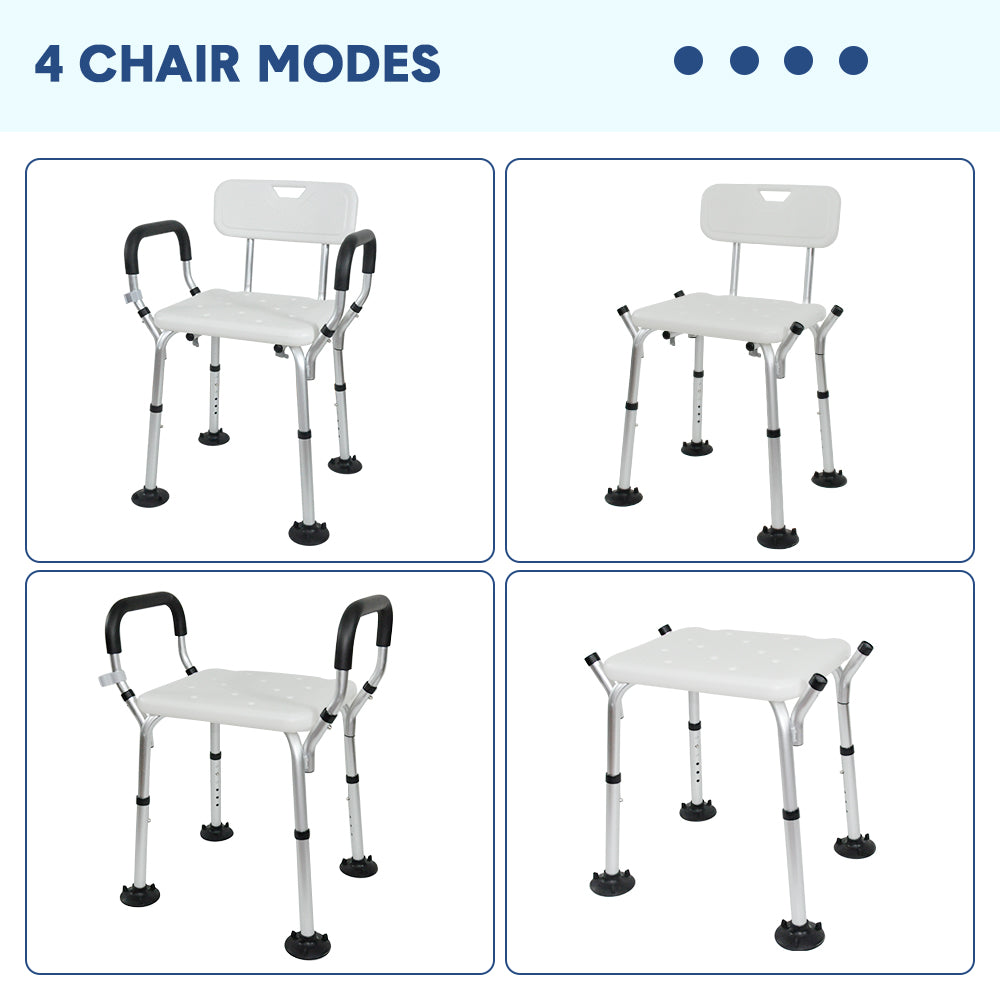 Mobility & Accessibility: Shower Seat Bath Chair Adjustable Height Non-Slip Shower Bathtub Seat with Padded Arms Removable Back for Elderly Medical Disabled Safety Bathroom