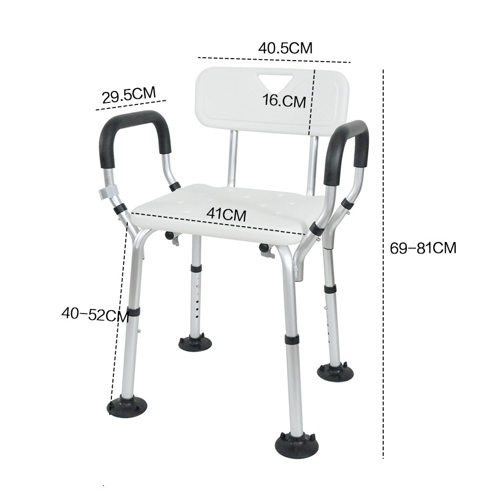 Mobility & Accessibility: Shower Seat Bath Chair Adjustable Height Non-Slip Shower Bathtub Seat with Padded Arms Removable Back for Elderly Medical Disabled Safety Bathroom