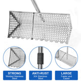 Outdoor Play Equipment: Beach Rake Stainless Steel Sand Flea Rake 140cm Long Detachable Handle and Shark Tooth Wide Sifter for Easy Sand Flea Removal with Bonus Basket and Tools