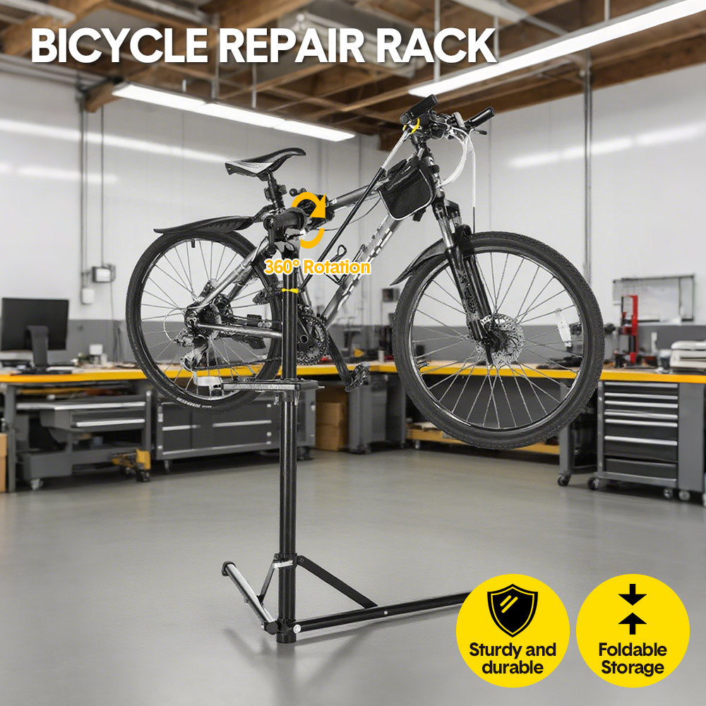 Bicycle Stands & Storage: Bike Repair Rack 360 Rotating 40 to 63Inch Height Adjustable Home Bicycle Mechanic Stand Anti-Slip Foldable Maintenance Stand with Tool Tray Max Load 60lbs