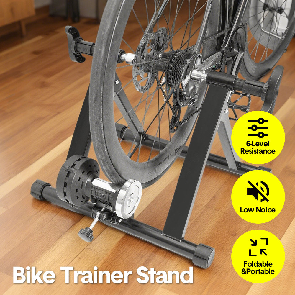 Exercise Bikes: Portable Indoor Exercise Bike Trainer Stand Stationary Bicycle Training Stand Magnetic 6 Level Resistance For Indoor Riding with Noise Reduction Wheel