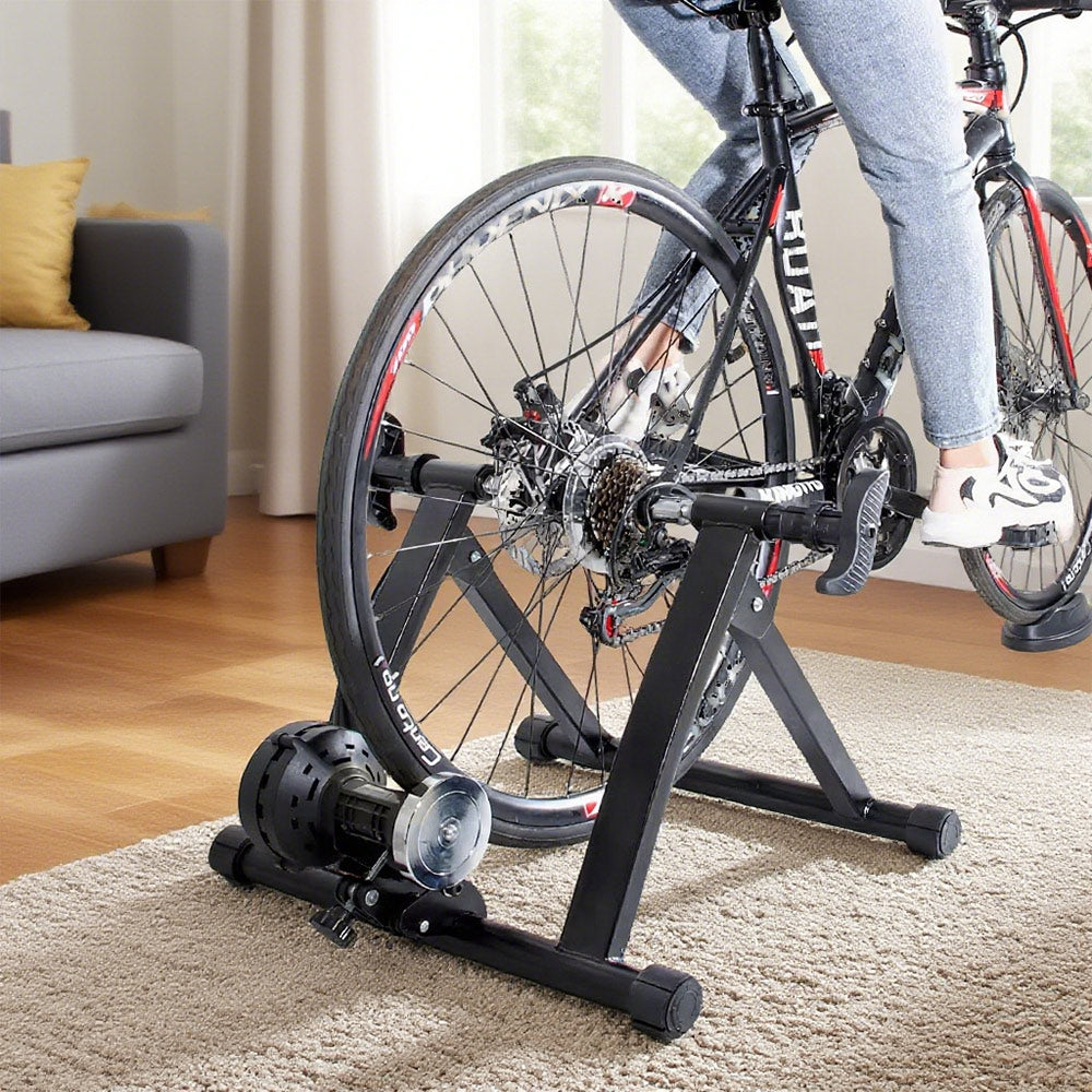 Exercise Bikes: Portable Indoor Exercise Bike Trainer Stand Stationary Bicycle Training Stand Magnetic 6 Level Resistance For Indoor Riding with Noise Reduction Wheel