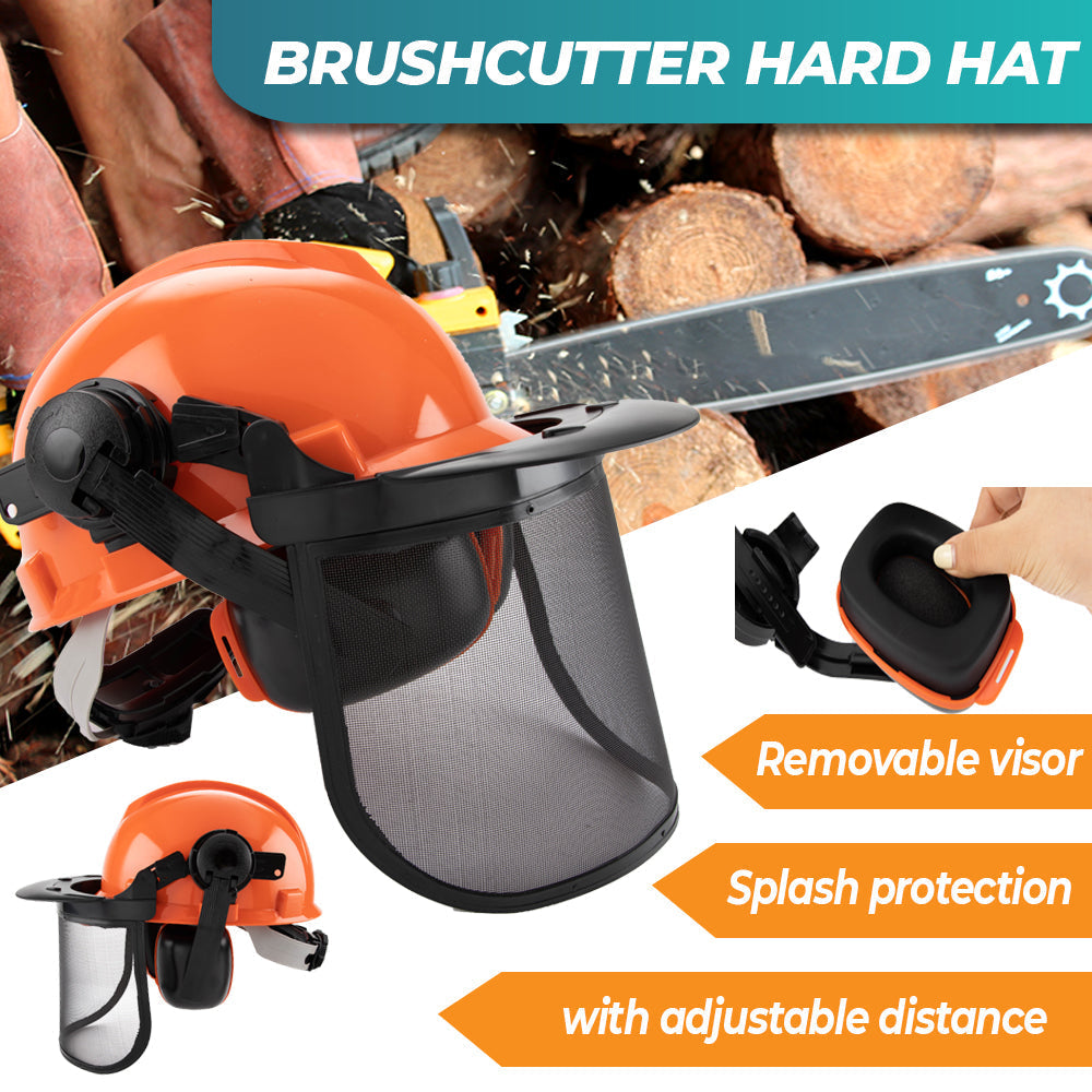 Work Safety Protective Equipment: Chainsaw Brushcutter Hard Hat Safety Helmet Face Shield With Visor & Ear Muffs For Landscaping Gardening Lawn Mowing Edge Trimming CE Approved