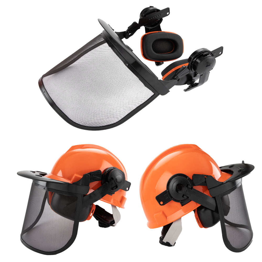 Work Safety Protective Equipment: Chainsaw Brushcutter Hard Hat Safety Helmet Face Shield With Visor & Ear Muffs For Landscaping Gardening Lawn Mowing Edge Trimming CE Approved