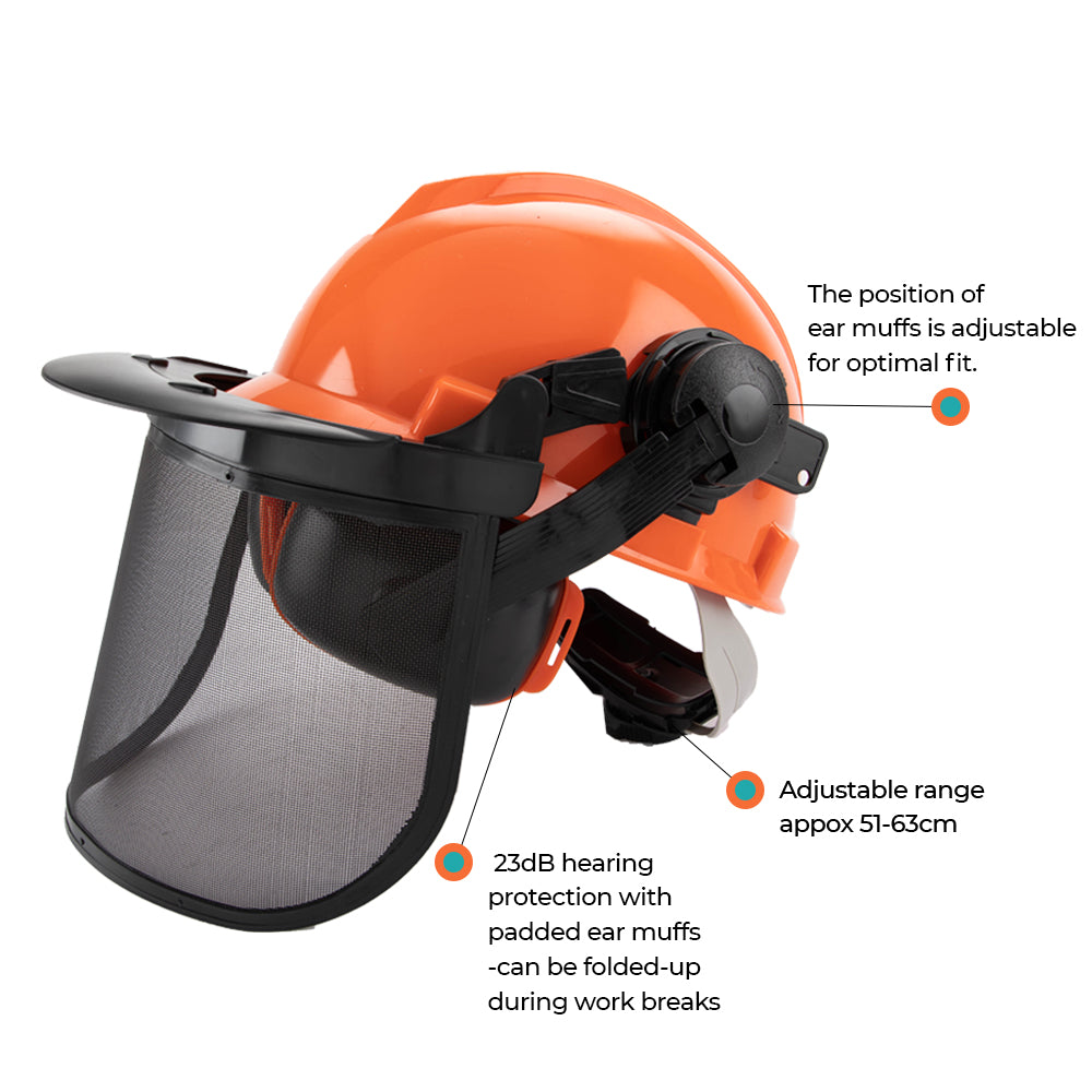 Work Safety Protective Equipment: Chainsaw Brushcutter Hard Hat Safety Helmet Face Shield With Visor & Ear Muffs For Landscaping Gardening Lawn Mowing Edge Trimming CE Approved