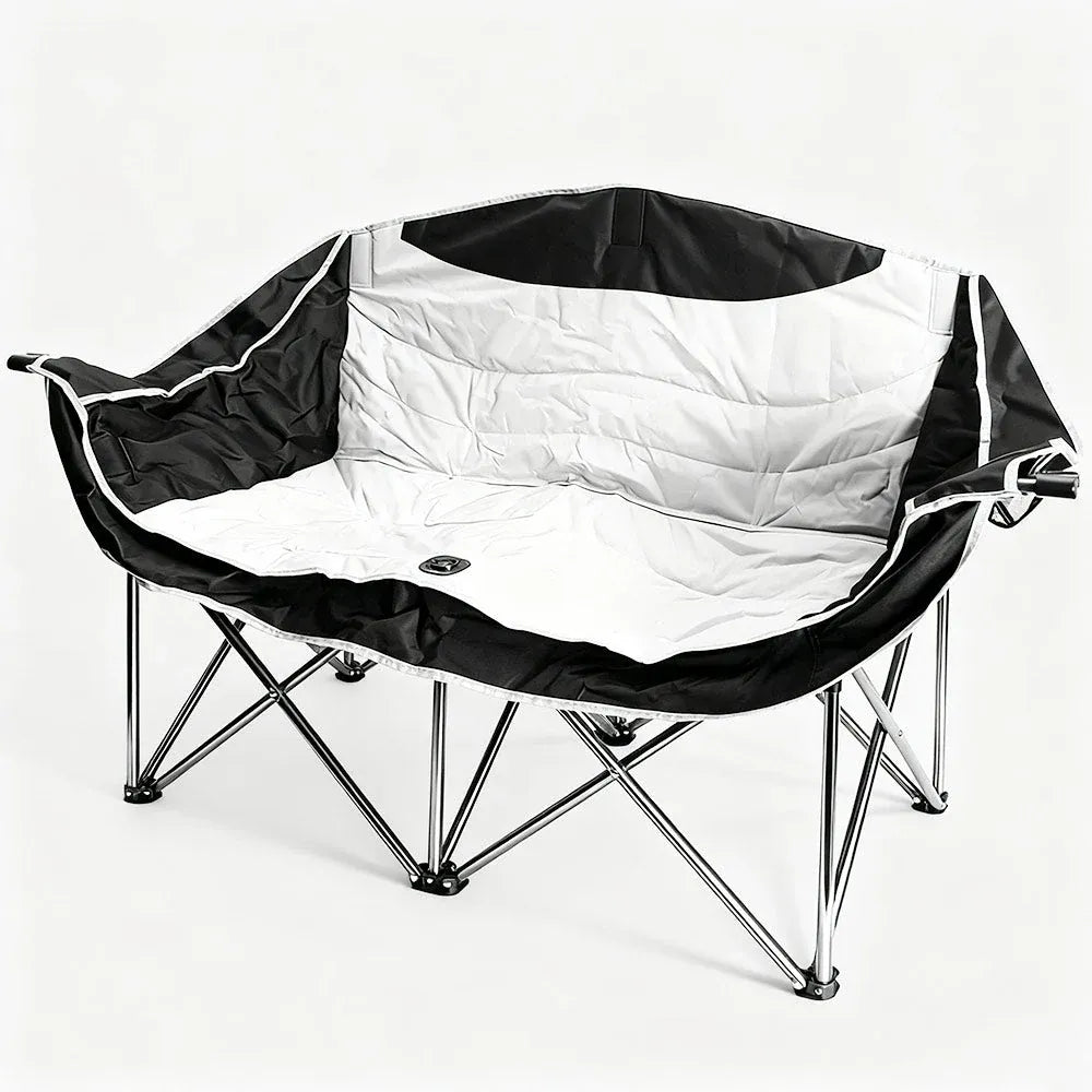 Double Camping Chairs Outdoor Lawn Camping Couch Heavy Duty Folding Chairs Strong Loading Capacity Metal Frame Oxford Fabric with Armrests and Cup Holders