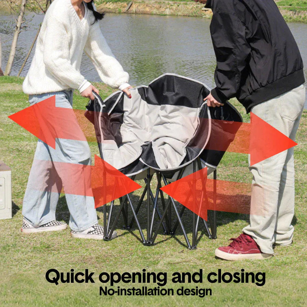 Double Camping Chairs Outdoor Lawn Camping Couch Heavy Duty Folding Chairs Strong Loading Capacity Metal Frame Oxford Fabric with Armrests and Cup Holders