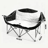 Double Camping Chairs Outdoor Lawn Camping Couch Heavy Duty Folding Chairs Strong Loading Capacity Metal Frame Oxford Fabric with Armrests and Cup Holders