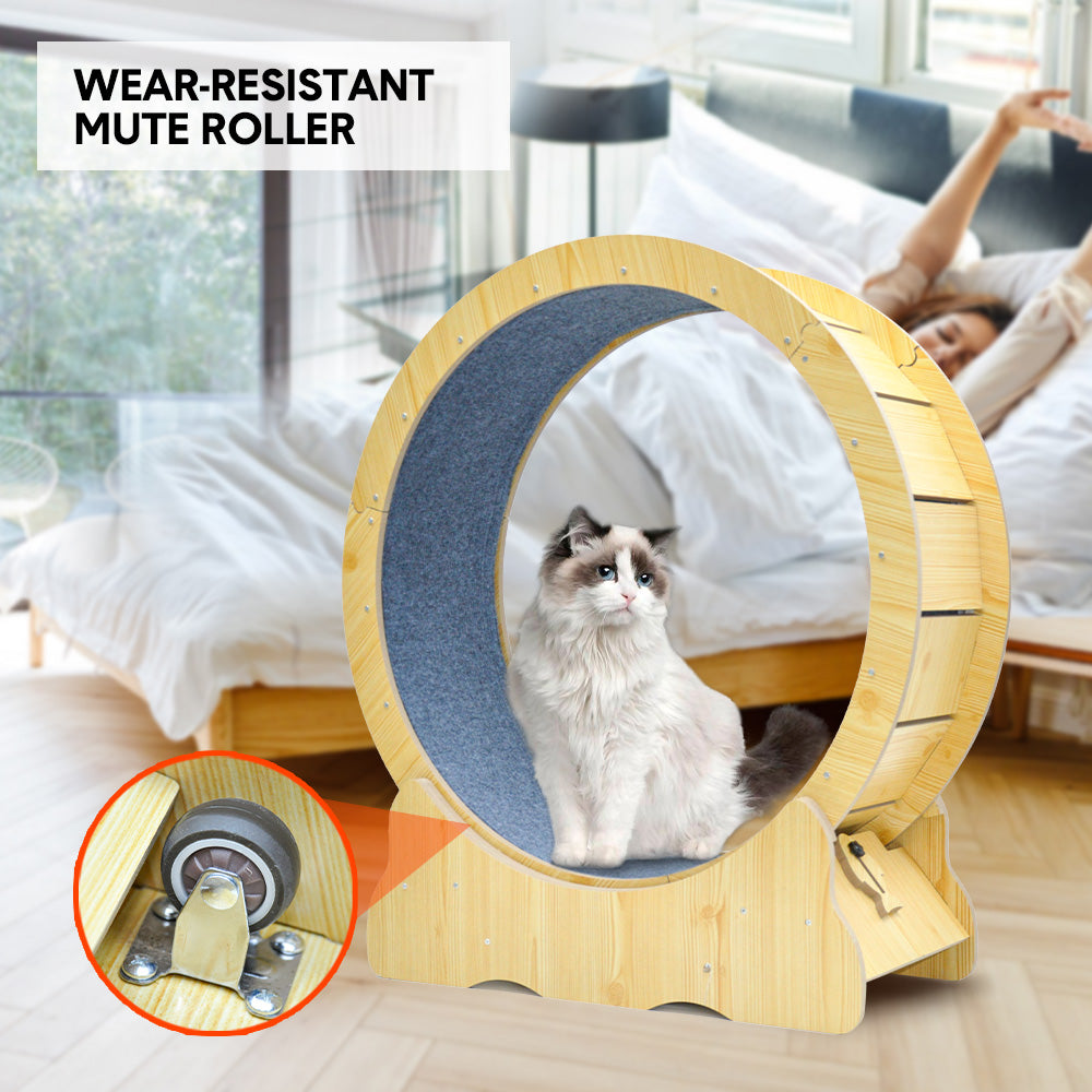 Cat Toys: Cat Running Wheel Cat Running Wheel Ultra-Quiet Treadmill Exerciser Scratcher with Anti-Slip Carpet Detachable Runway and Safety Latch Cat Sport Runner Toy