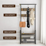 4-In-1 Coat Rack Large Capacity Freestanding Hall Tree 183 High Entryway Bench with 8 Detachable Hooks Hanging Rod and 2-Tier Shoe Storage Rustic Brown