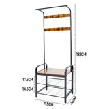4-In-1 Coat Rack Large Capacity Freestanding Hall Tree 183 High Entryway Bench with 8 Detachable Hooks Hanging Rod and 2-Tier Shoe Storage Rustic Brown