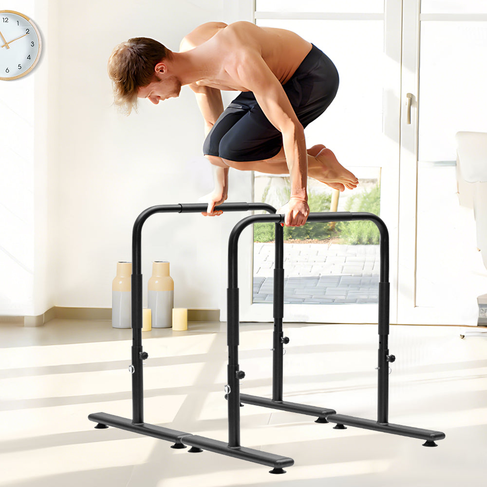 Gymnastics: Set of 2 Functional Fitness Dip Stands Station Height Adjustable Dip Bars Portable Parallettes Calisthenics Equipment Safety for Home Gym Strength Training