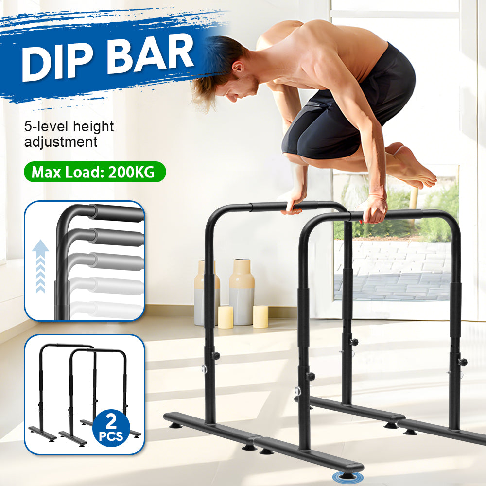 Gymnastics: Set of 2 Functional Fitness Dip Stands Station Height Adjustable Dip Bars Portable Parallettes Calisthenics Equipment Safety for Home Gym Strength Training