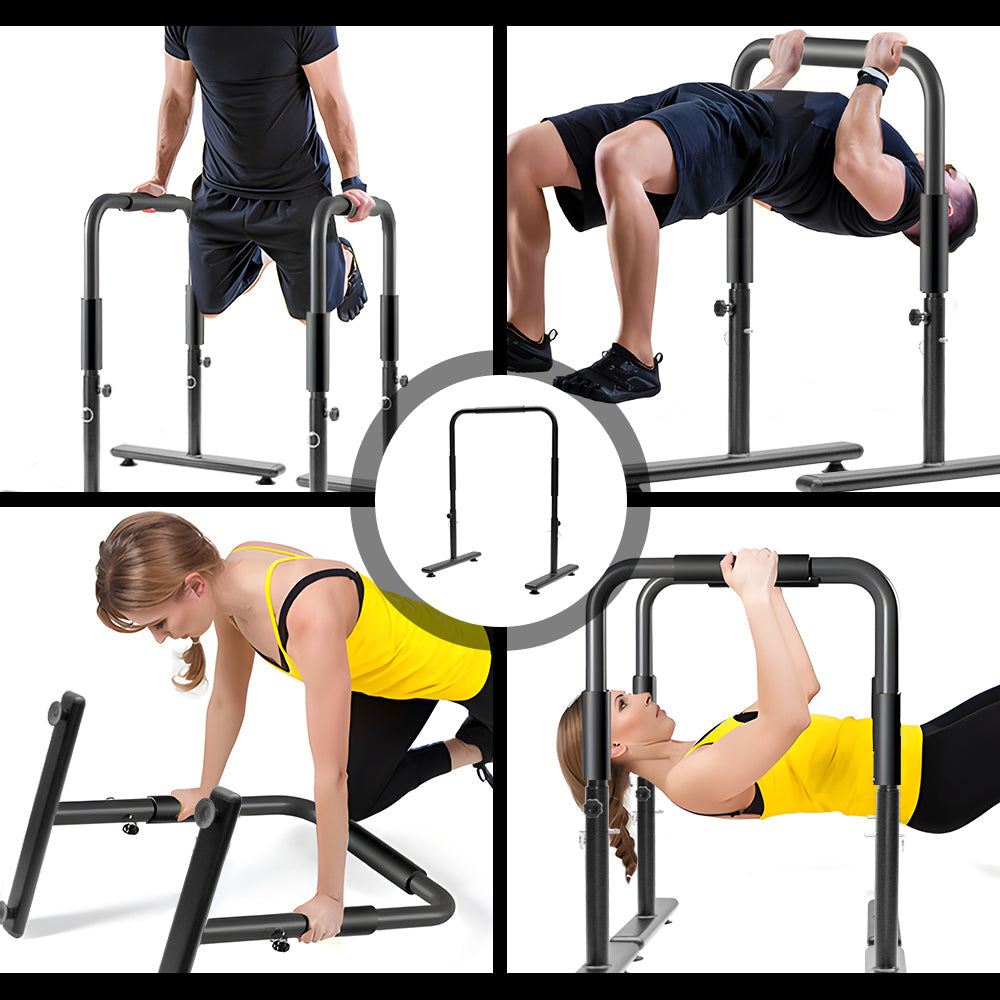 Gymnastics: Set of 2 Functional Fitness Dip Stands Station Height Adjustable Dip Bars Portable Parallettes Calisthenics Equipment Safety for Home Gym Strength Training