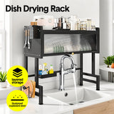 Kitchen & Dining Chairs: Over The Sink Dish Drying Rack Carbon Steel Dish Drainer Drying Rack 85cm Long Sink Caddy with Door and Multiple Utensils Holders Large Capacity