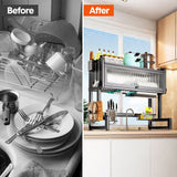 Kitchen & Dining Chairs: Over The Sink Dish Drying Rack Carbon Steel Dish Drainer Drying Rack 85cm Long Sink Caddy with Door and Multiple Utensils Holders Large Capacity