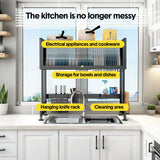 Kitchen & Dining Chairs: Over The Sink Dish Drying Rack Carbon Steel Dish Drainer Drying Rack 85cm Long Sink Caddy with Door and Multiple Utensils Holders Large Capacity