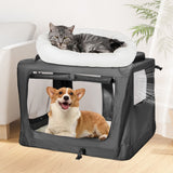 Foldable Dog Carrier Large Pet Travel Bag Portable and Breathable Car Travel Transport Kennel 72x52x52cm Load Up to 27kg with Steel Frame and Pocket Black