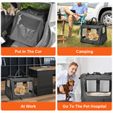 Foldable Dog Carrier Large Pet Travel Bag Portable and Breathable Car Travel Transport Kennel 72x52x52cm Load Up to 27kg with Steel Frame and Pocket Black