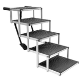 Dog Steps & Ramps: Folding Dog Stair Lightweight Aluminium Dog Ramp Adjustable Height 5 Steps Pet Ladder Loads up to 70Kg with Non-Slip Surface for Cars Trunk SUV Trucks