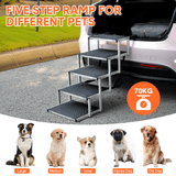 Dog Steps & Ramps: Folding Dog Stair Lightweight Aluminium Dog Ramp Adjustable Height 5 Steps Pet Ladder Loads up to 70Kg with Non-Slip Surface for Cars Trunk SUV Trucks