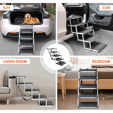 Dog Steps & Ramps: Folding Dog Stair Lightweight Aluminium Dog Ramp Adjustable Height 5 Steps Pet Ladder Loads up to 70Kg with Non-Slip Surface for Cars Trunk SUV Trucks