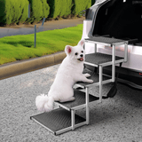 Dog Steps & Ramps: Folding Dog Stair Lightweight Aluminium Dog Ramp Adjustable Height 5 Steps Pet Ladder Loads up to 70Kg with Non-Slip Surface for Cars Trunk SUV Trucks