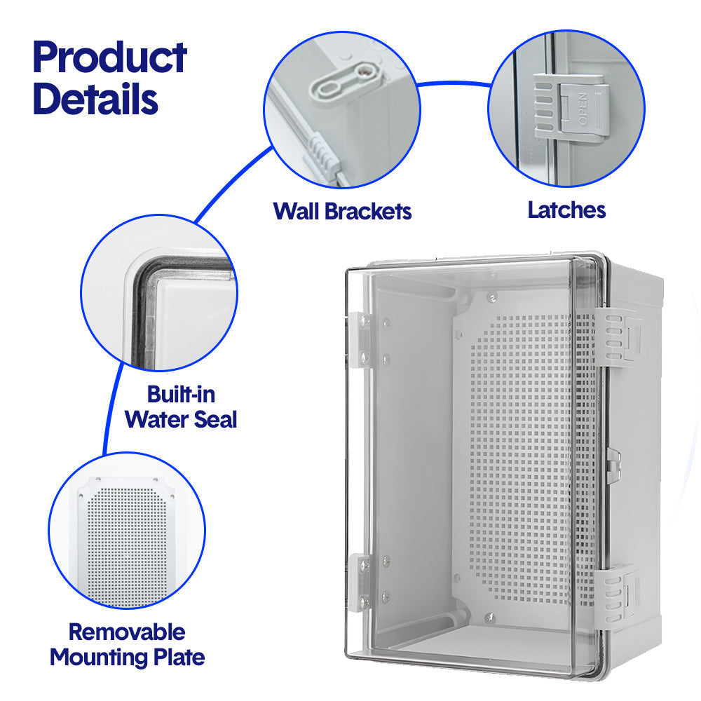 Automotive Repair & Speciality Tools: Electrical ABS Junction Box IP66 Waterproof Electrical Enclosure with Clear Hinged Cover and Mounting Plate for Electrical Project 30x20x17cm