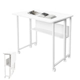 Desks: Compat Foldable Desk Rolling Study Desk Small Computer Desk with Wheels and Storage Shelf for Small Spaces Study Home Office Dorm Easy Assembly White
