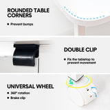 Desks: Compat Foldable Desk Rolling Study Desk Small Computer Desk with Wheels and Storage Shelf for Small Spaces Study Home Office Dorm Easy Assembly White
