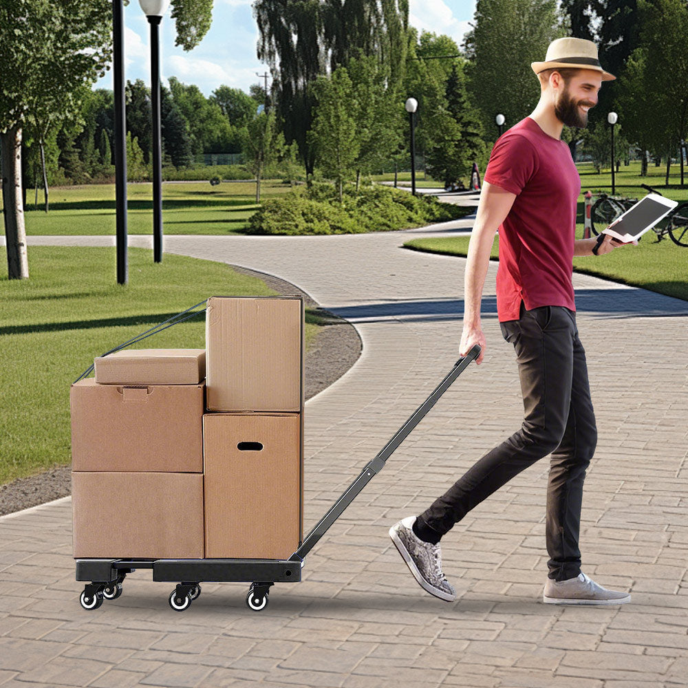 Utility Trolleys: 6-Wheel Folding Hand Truck Heavy Duty 227kg Capacity Collapsible Trolley with Elastic Strap Triple-Axle All-Terrain Design Moving RV Camping Warehouse