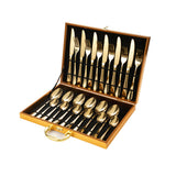 Cutlery: Gold Cutlery Set Kitchen Stainless Steel Fork Knife Spoon Flatware Cutlery Gift For Party Restaurant Dishwasher Safe 24pcs with Carry Box