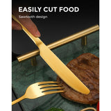 Cutlery: Gold Cutlery Set Kitchen Stainless Steel Fork Knife Spoon Flatware Cutlery Gift For Party Restaurant Dishwasher Safe 24pcs with Carry Box