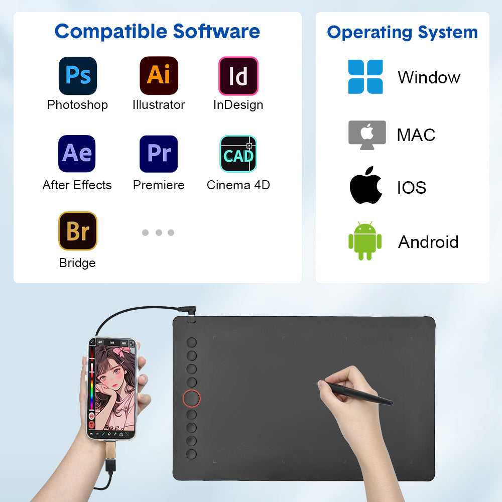 Pens & Pencils: Digital Graphics Tablet Drawing Pad 8192 Levels Large Working Area 285x180mm Compatible with Win/MacOS Support PC/Mobile for Drawing Designing Teaching