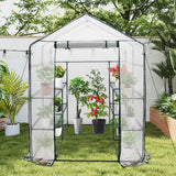 Greenhouses & Accessories: Greenhouse Walk-In Tunnel 3 Tier Planting Shelves 143x143x195cm Strong Stability with PE Cover Roll-up Zipper Door and Window for Outdoor Vegetable Plants