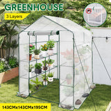 Greenhouses & Accessories: Greenhouse Walk-In Tunnel 3 Tier Planting Shelves 143x143x195cm Strong Stability with PE Cover Roll-up Zipper Door and Window for Outdoor Vegetable Plants