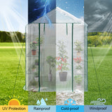 Greenhouses & Accessories: Greenhouse Walk-In Tunnel 3 Tier Planting Shelves 143x143x195cm Strong Stability with PE Cover Roll-up Zipper Door and Window for Outdoor Vegetable Plants