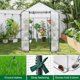 Greenhouses & Accessories: Greenhouse Walk-In Tunnel 3 Tier Planting Shelves 143x143x195cm Strong Stability with PE Cover Roll-up Zipper Door and Window for Outdoor Vegetable Plants