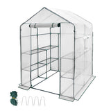 Greenhouses & Accessories: Greenhouse Walk-In Tunnel 3 Tier Planting Shelves 143x143x195cm Strong Stability with PE Cover Roll-up Zipper Door and Window for Outdoor Vegetable Plants