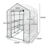 Greenhouses & Accessories: Greenhouse Walk-In Tunnel 3 Tier Planting Shelves 143x143x195cm Strong Stability with PE Cover Roll-up Zipper Door and Window for Outdoor Vegetable Plants